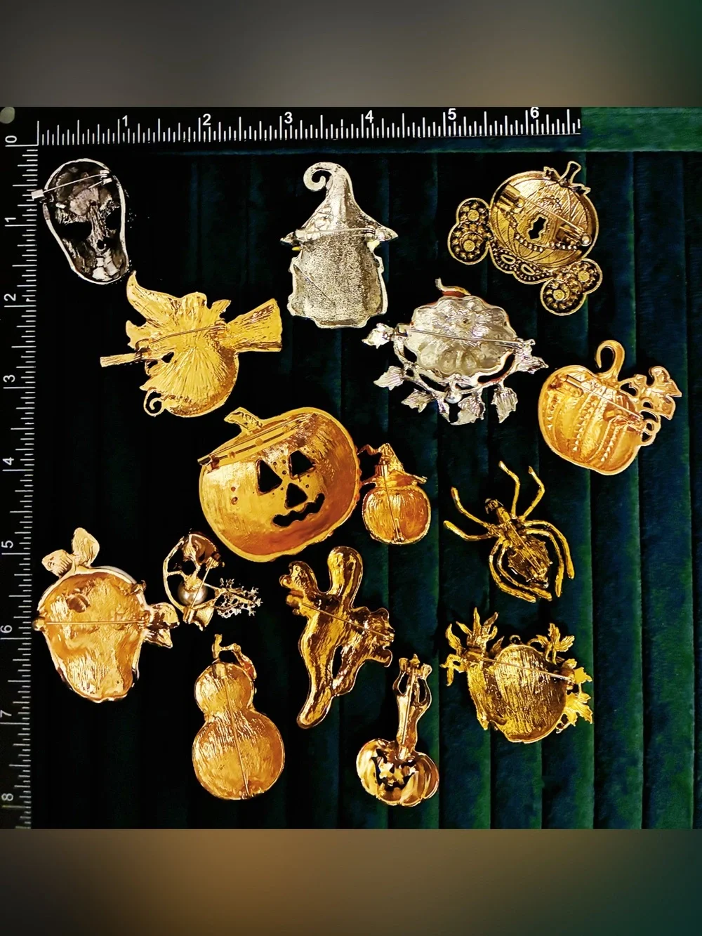 Lot 15 Halloween Brooch Pin Set Pumpkin Skull Ghost Spider Rhinestone Enamel Gft